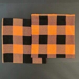 Halloween Fall Orange Black Buffalo Plaid Check Pillow Covers‎ 2